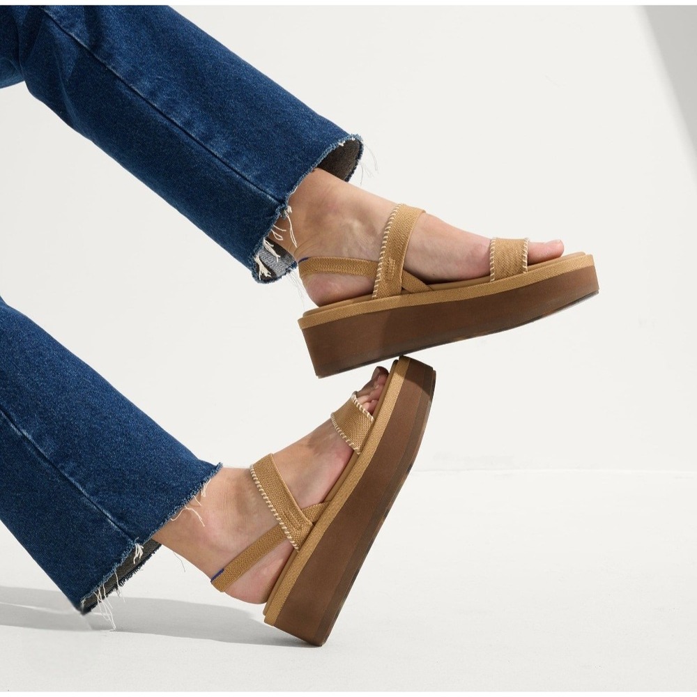 Rothy's The Weekend Wedge Sandals Camel Brown Platform Knit Size 10 189-004 NEW